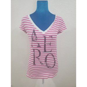 Aeropostale Pink and White Striped Shirt Size S/P